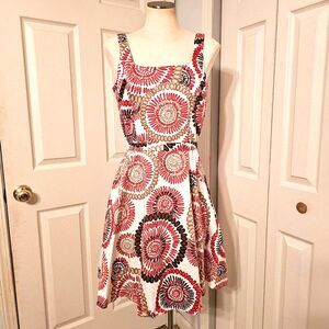 Vtg 2000s Fit Flare Colorful Dress Womens 6 Trad Wife Classic Derby Retro Folksy